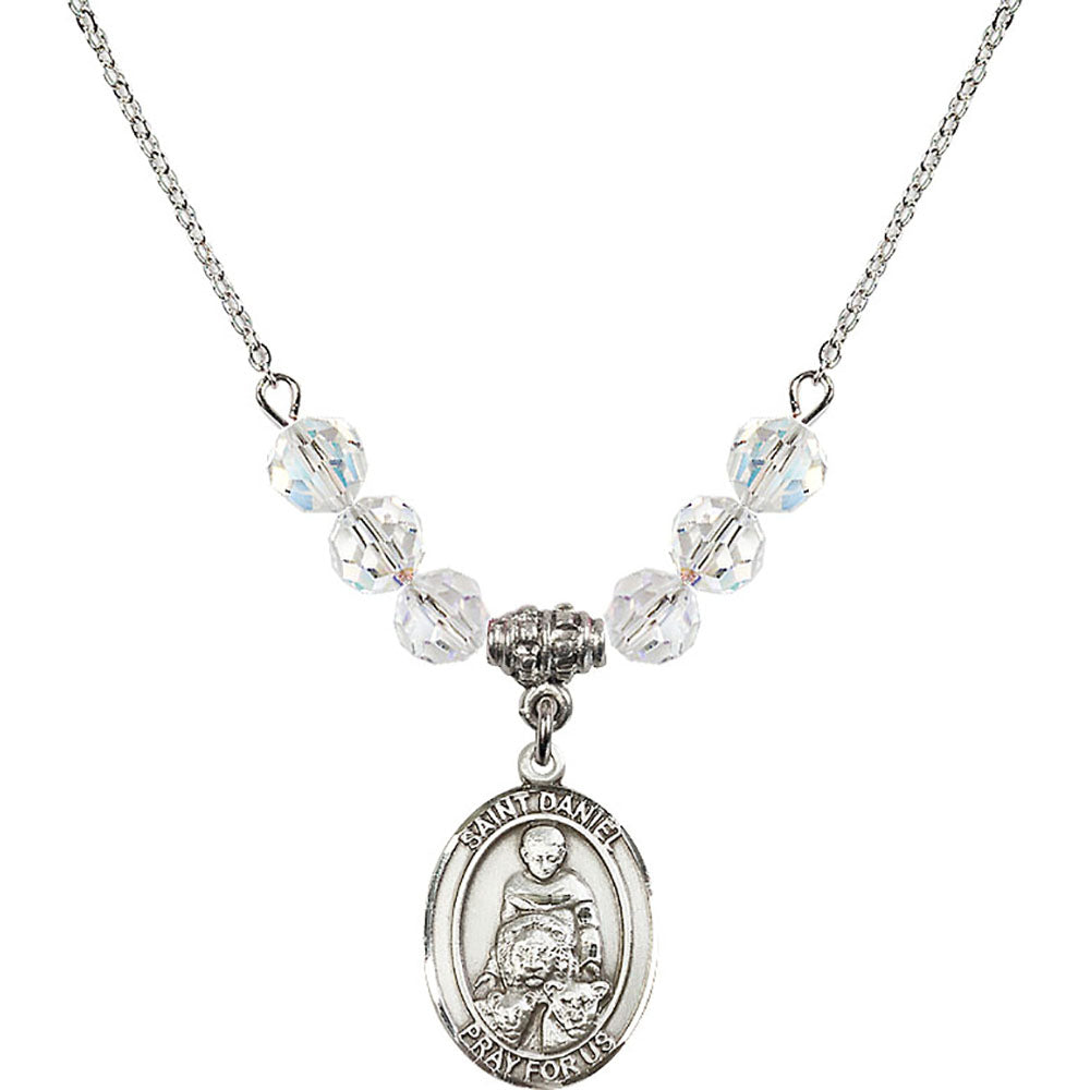 Sterling Silver Saint Daniel Birthstone Necklace with Crystal Beads - 8024
