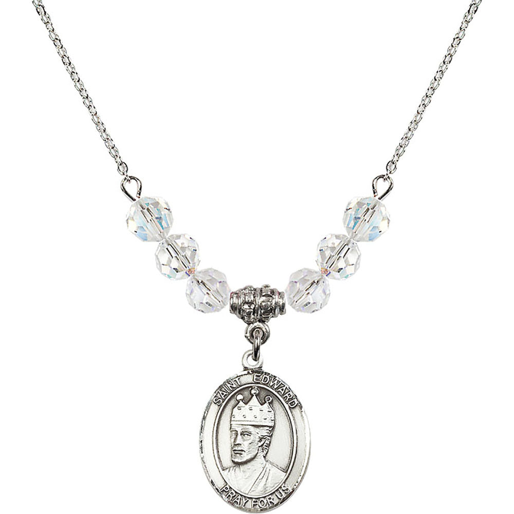 Sterling Silver Saint Edward the Confessor Birthstone Necklace with Crystal Beads - 8026