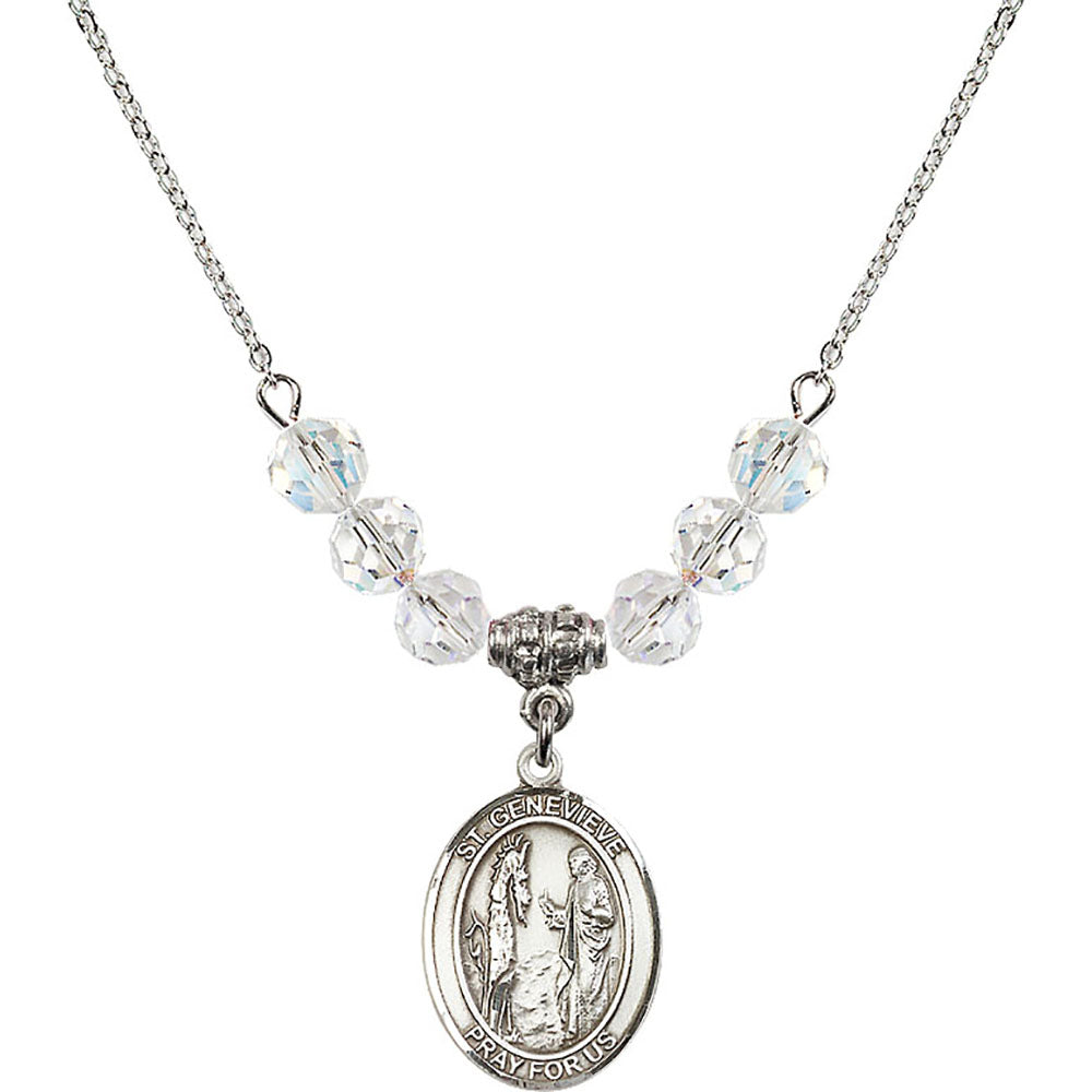 Sterling Silver Saint Genevieve Birthstone Necklace with Crystal Beads - 8041