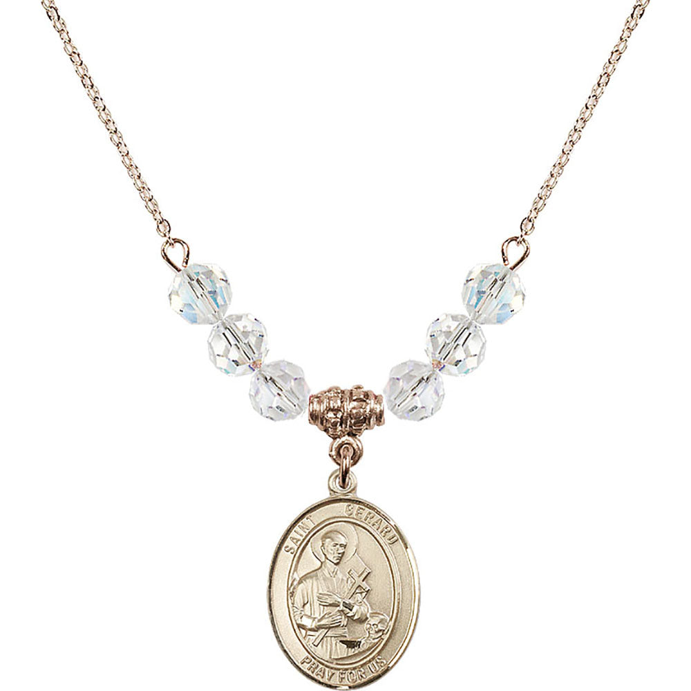 14kt Gold Filled Saint Gerard Majella Birthstone Necklace with Crystal Beads - 8042