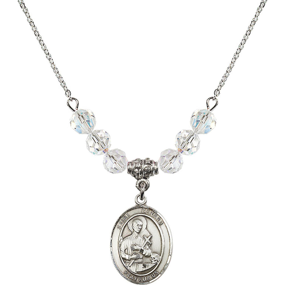 Sterling Silver Saint Gerard Majella Birthstone Necklace with Crystal Beads - 8042