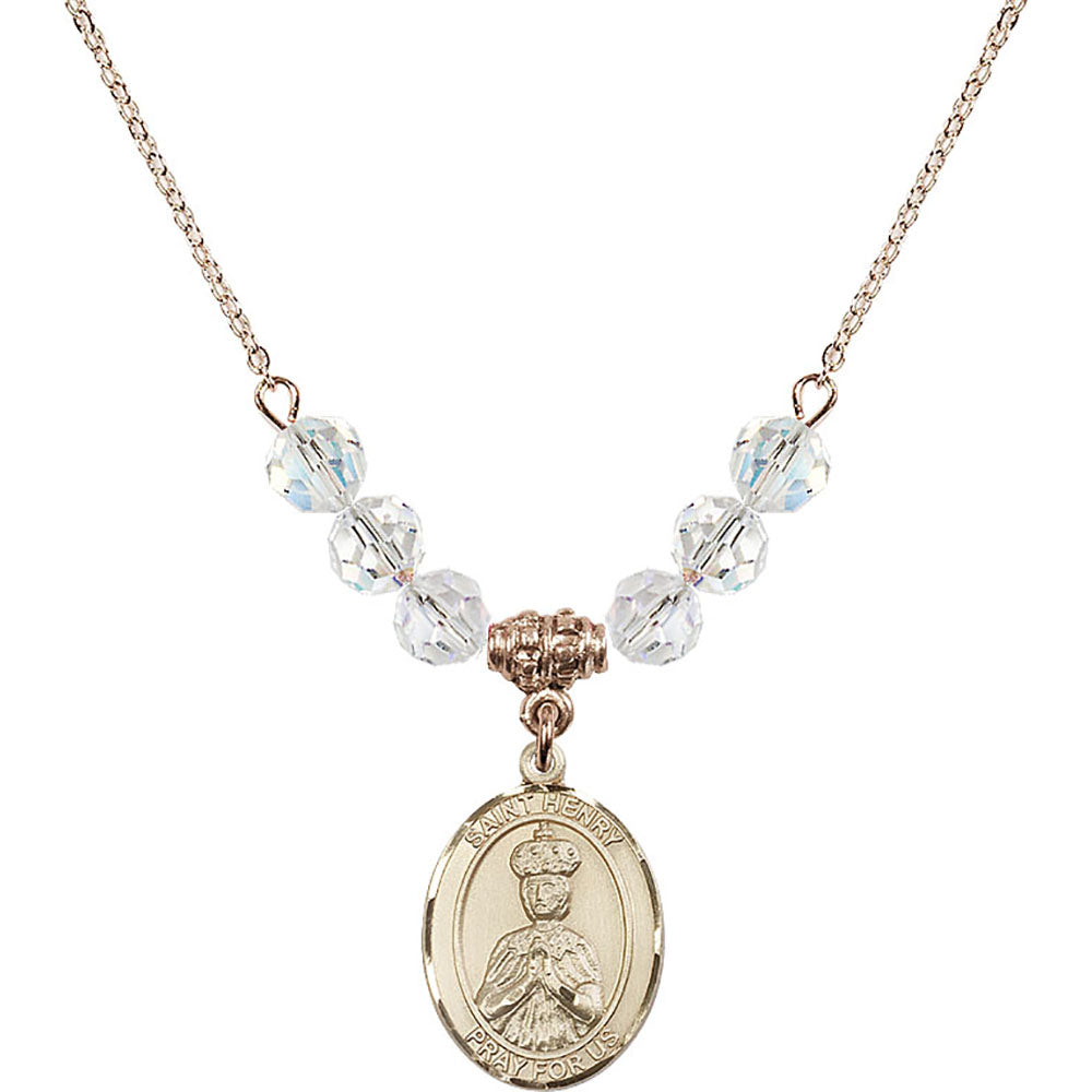 14kt Gold Filled Saint Henry II Birthstone Necklace with Crystal Beads - 8046