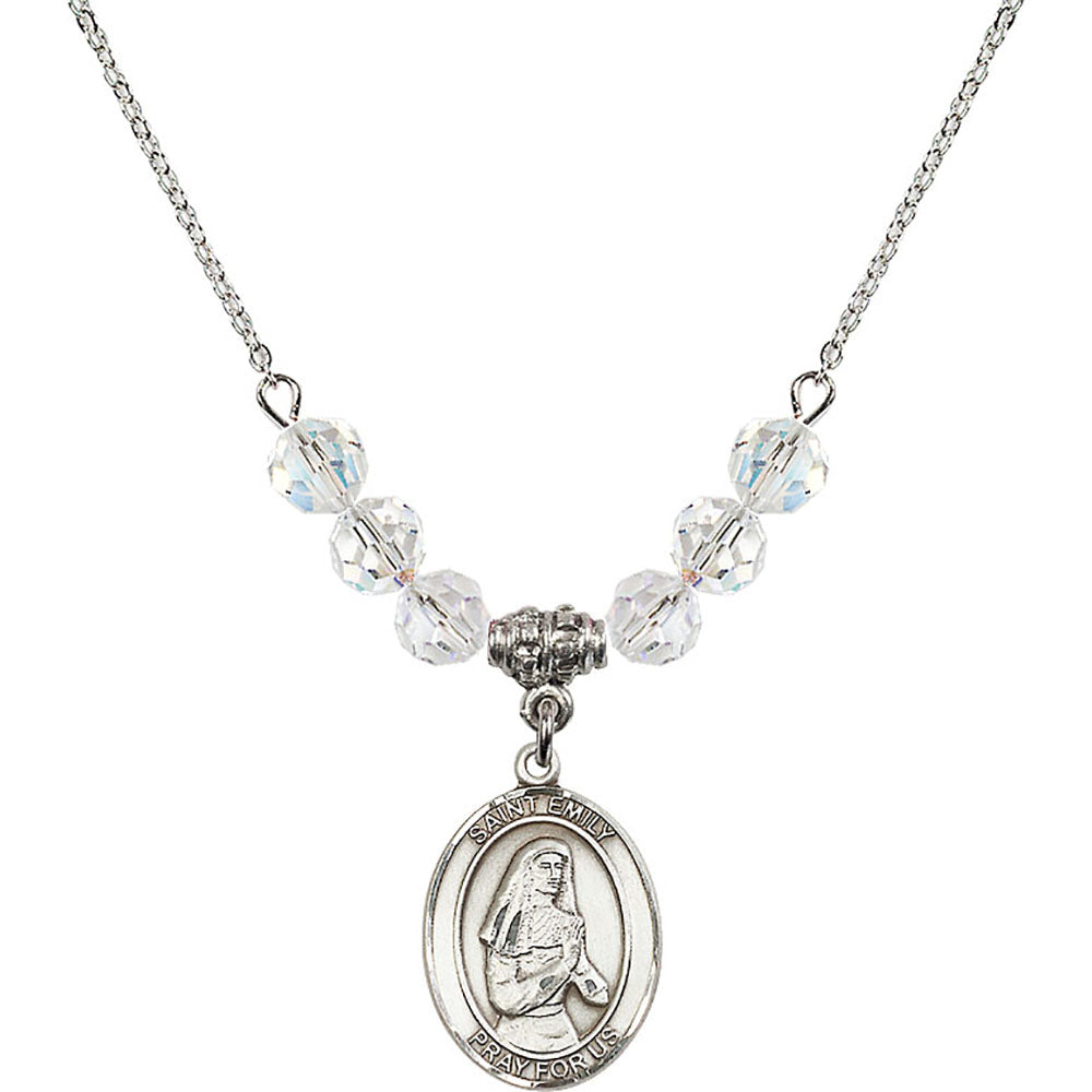Sterling Silver Saint Emily de Vialar Birthstone Necklace with Crystal Beads - 8047