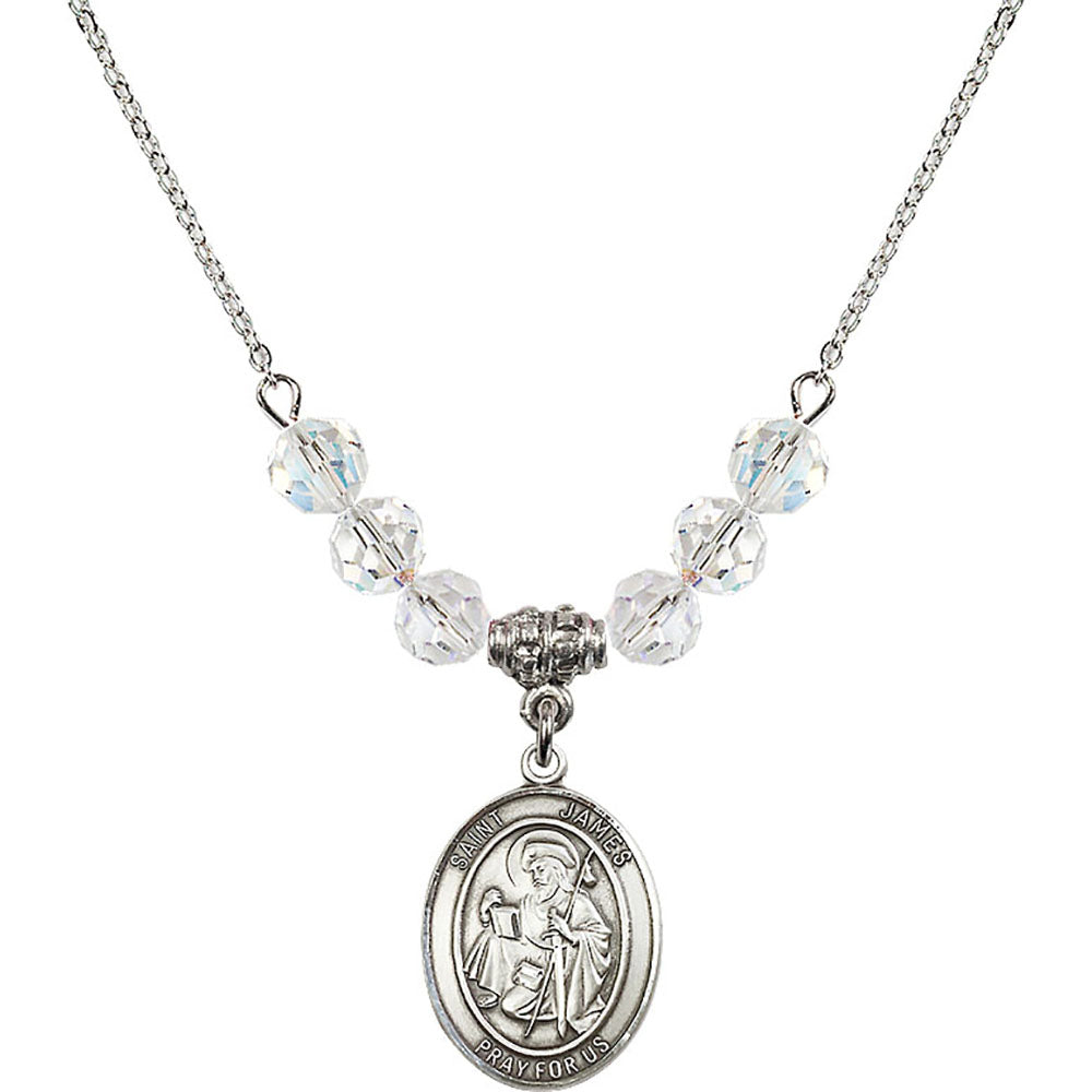 Sterling Silver Saint James the Greater Birthstone Necklace with Crystal Beads - 8050