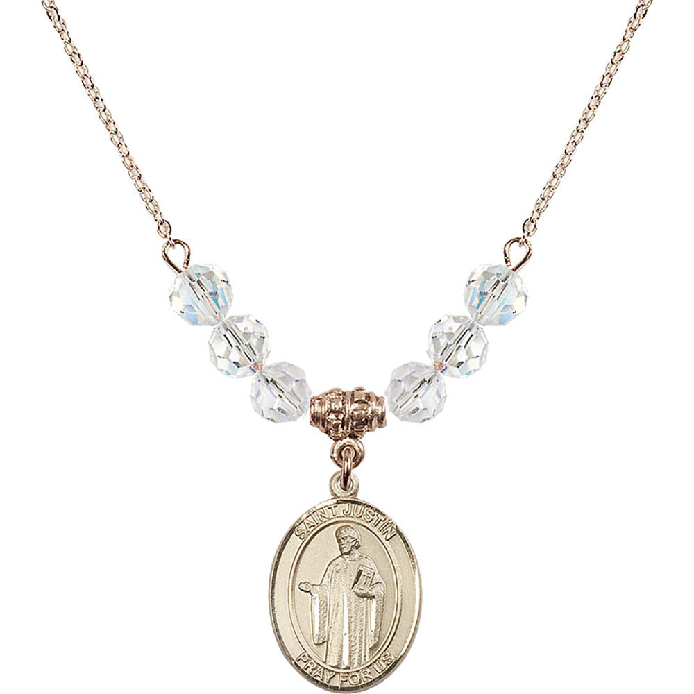 14kt Gold Filled Saint Justin Birthstone Necklace with Crystal Beads - 8052
