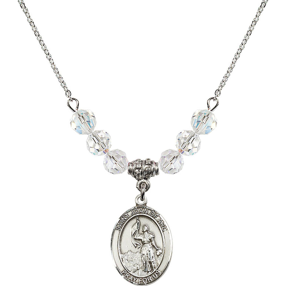 Sterling Silver Saint Joan of Arc Birthstone Necklace with Crystal Beads - 8053