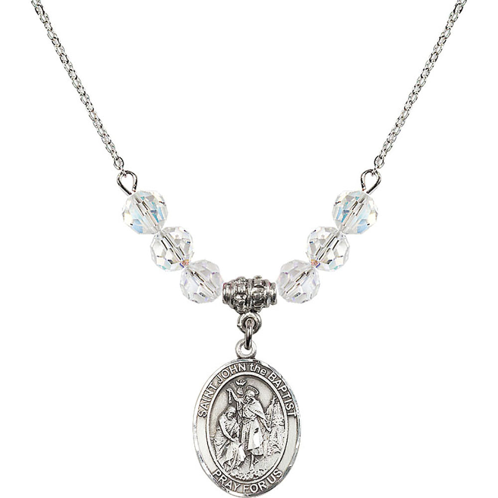 Sterling Silver Saint John the Baptist Birthstone Necklace with Crystal Beads - 8054