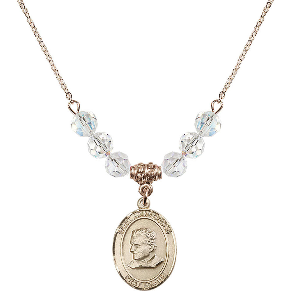 14kt Gold Filled Saint John Bosco Birthstone Necklace with Crystal Beads - 8055