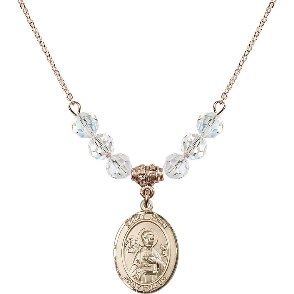 14kt Gold Filled Saint John the Apostle Birthstone Necklace with Crystal Beads - 8056