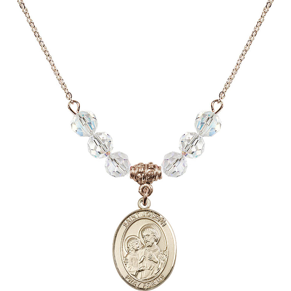 14kt Gold Filled Saint Joseph Birthstone Necklace with Crystal Beads - 8058