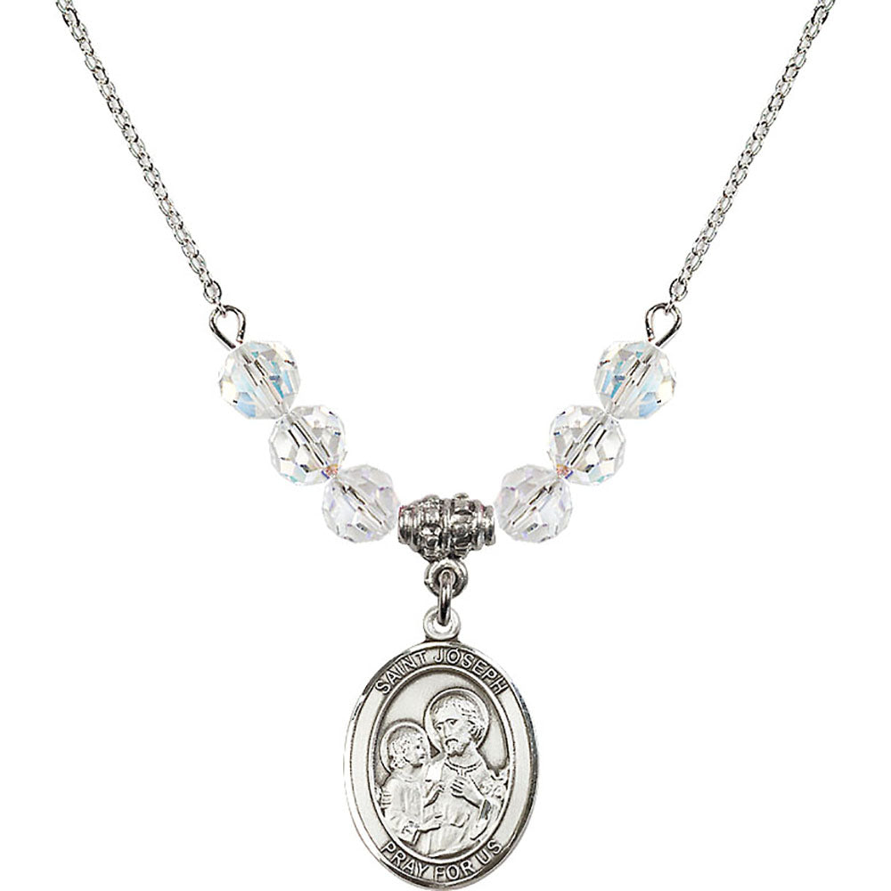 Sterling Silver Saint Joseph Birthstone Necklace with Crystal Beads - 8058