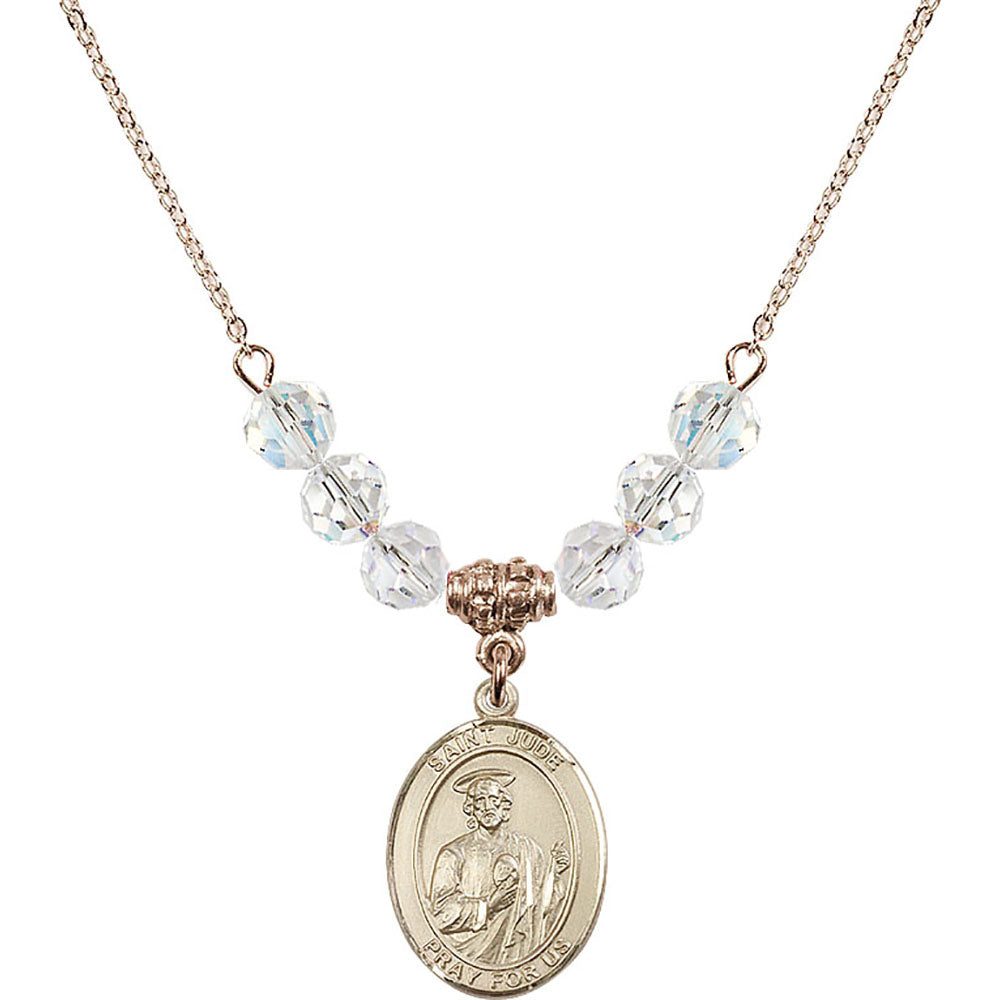 14kt Gold Filled Saint Jude Thaddeus Birthstone Necklace with Crystal Beads - 8060