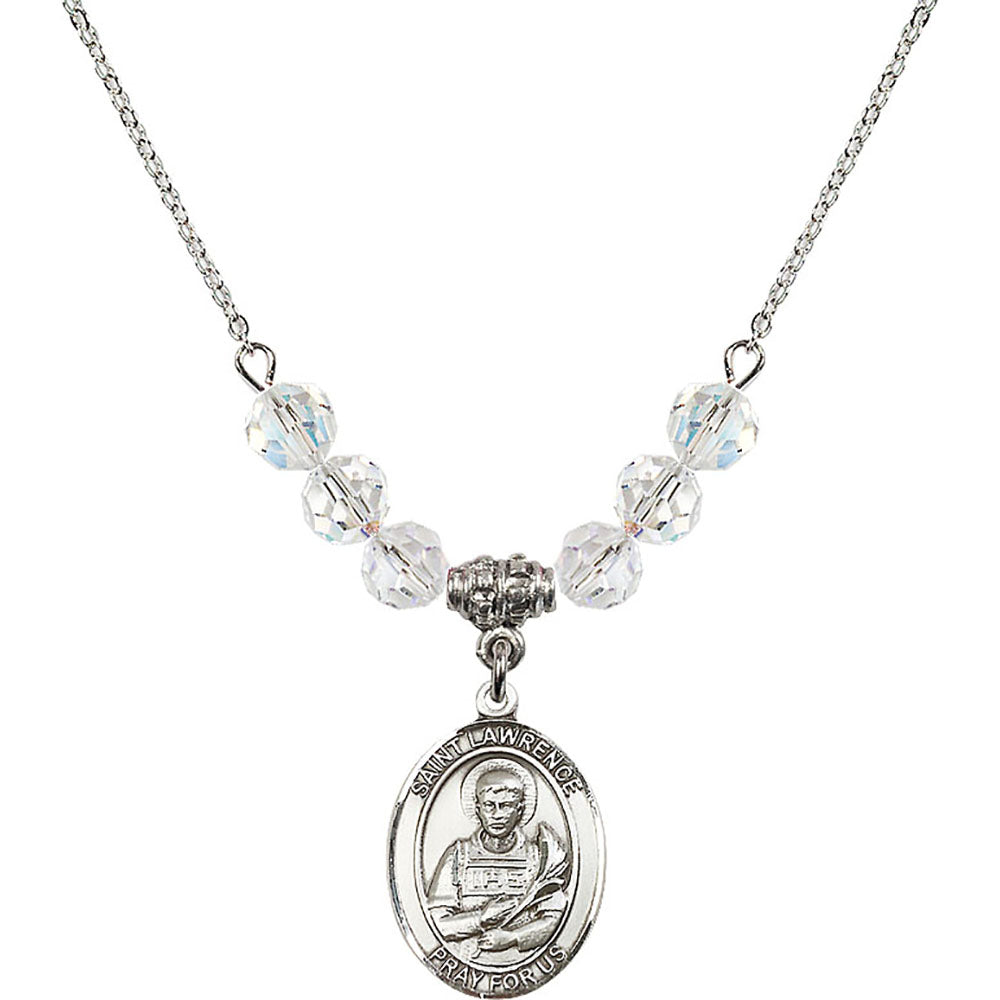 Sterling Silver Saint Lawrence Birthstone Necklace with Crystal Beads - 8063