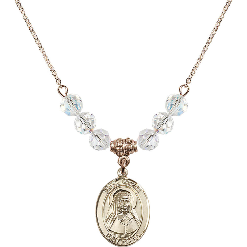 14kt Gold Filled Saint Louise de Marillac Birthstone Necklace with Crystal Beads - 8064