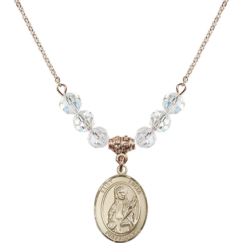 14kt Gold Filled Saint Lucia of Syracuse Birthstone Necklace with Crystal Beads - 8065