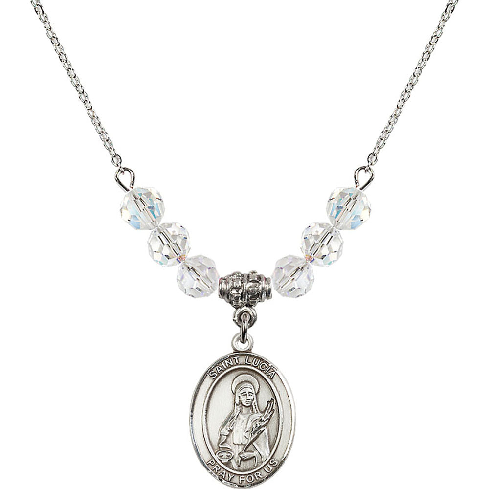 Sterling Silver Saint Lucia of Syracuse Birthstone Necklace with Crystal Beads - 8065
