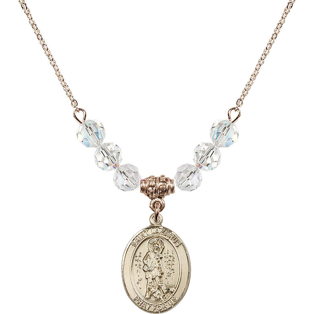 14kt Gold Filled Saint Lazarus Birthstone Necklace with Crystal Beads - 8066