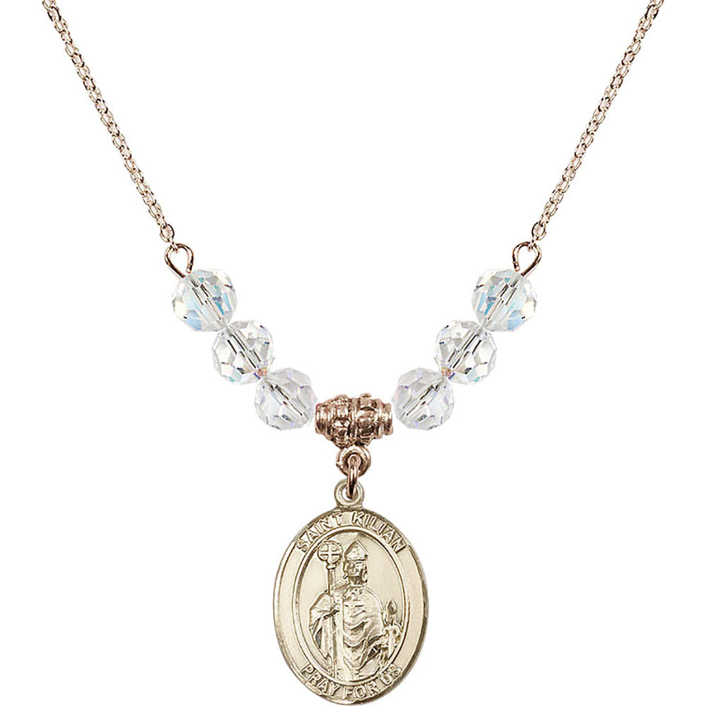 14kt Gold Filled Saint Kilian Birthstone Necklace with Crystal Beads - 8067