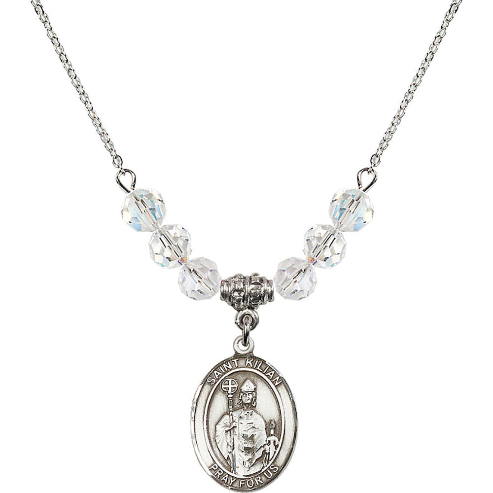 Sterling Silver Saint Kilian Birthstone Necklace with Crystal Beads - 8067