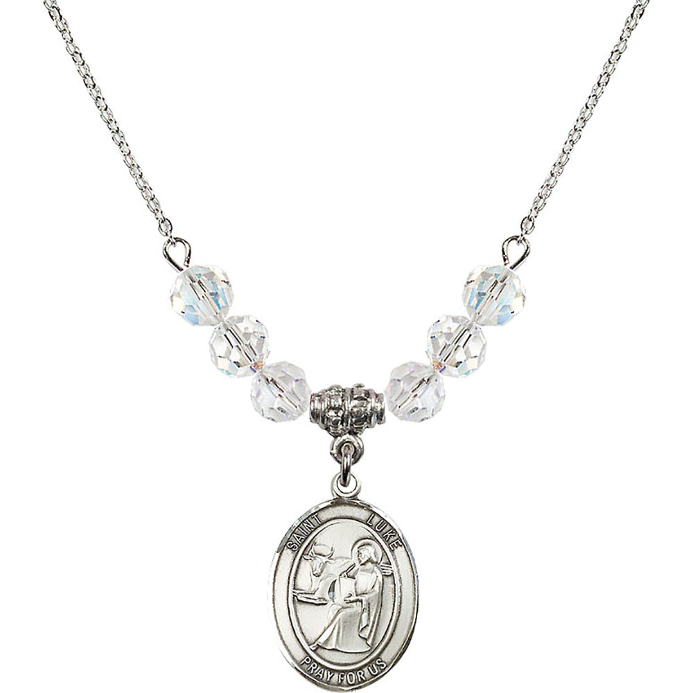 Sterling Silver Saint Luke the Apostle Birthstone Necklace with Crystal Beads - 8068