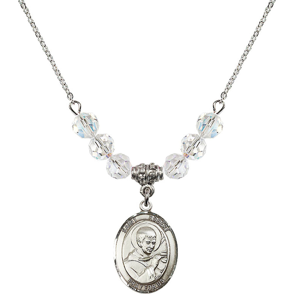 Sterling Silver Saint Robert Bellarmine Birthstone Necklace with Crystal Beads - 8096