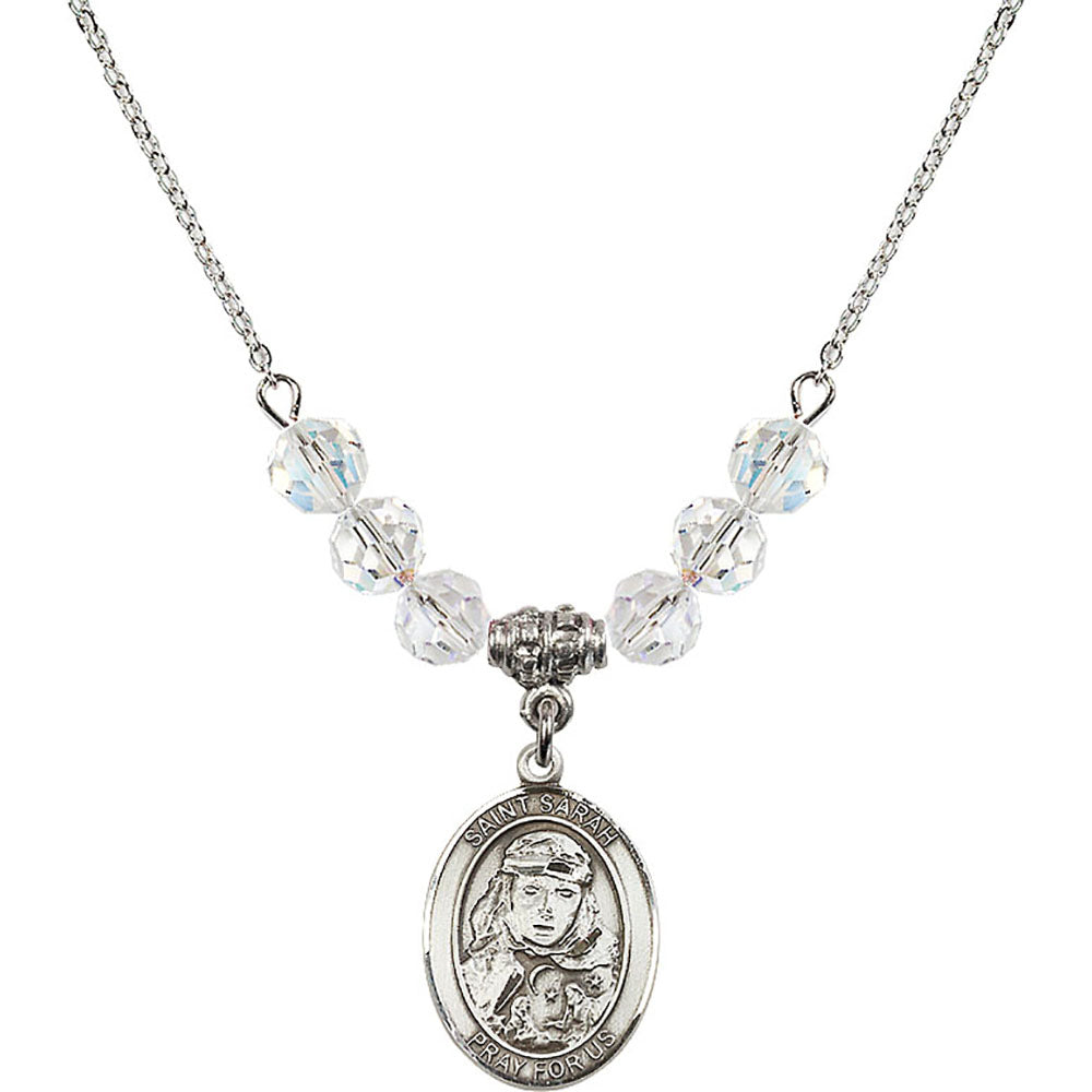 Sterling Silver Saint Sarah Birthstone Necklace with Crystal Beads - 8097