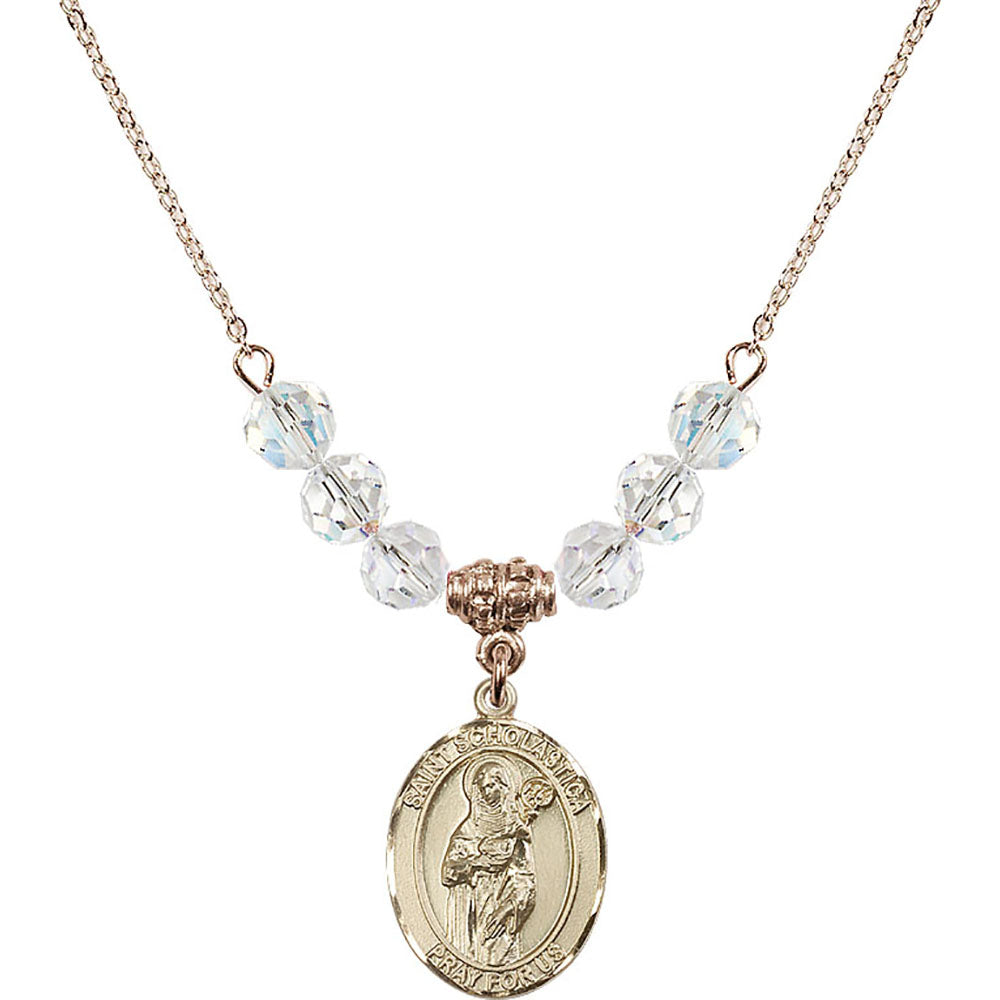 14kt Gold Filled Saint Scholastica Birthstone Necklace with Crystal Beads - 8099