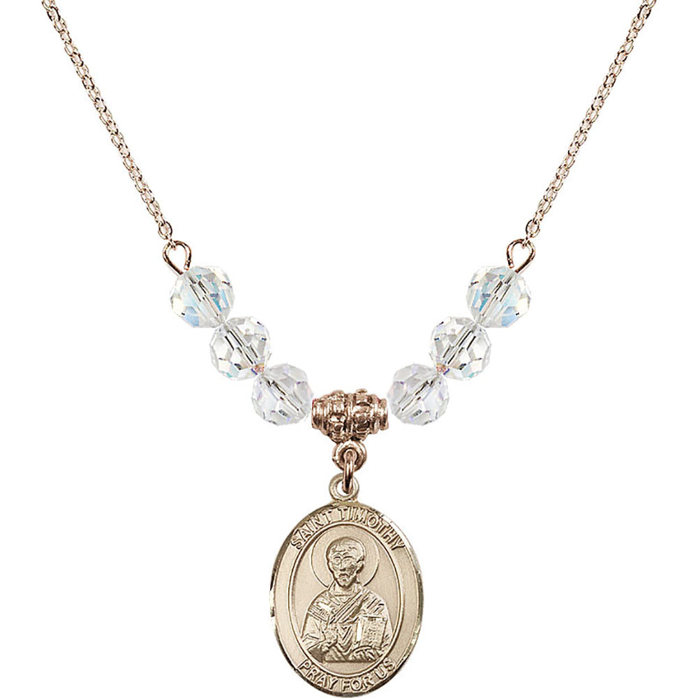 14kt Gold Filled Saint Timothy Birthstone Necklace with Crystal Beads - 8105