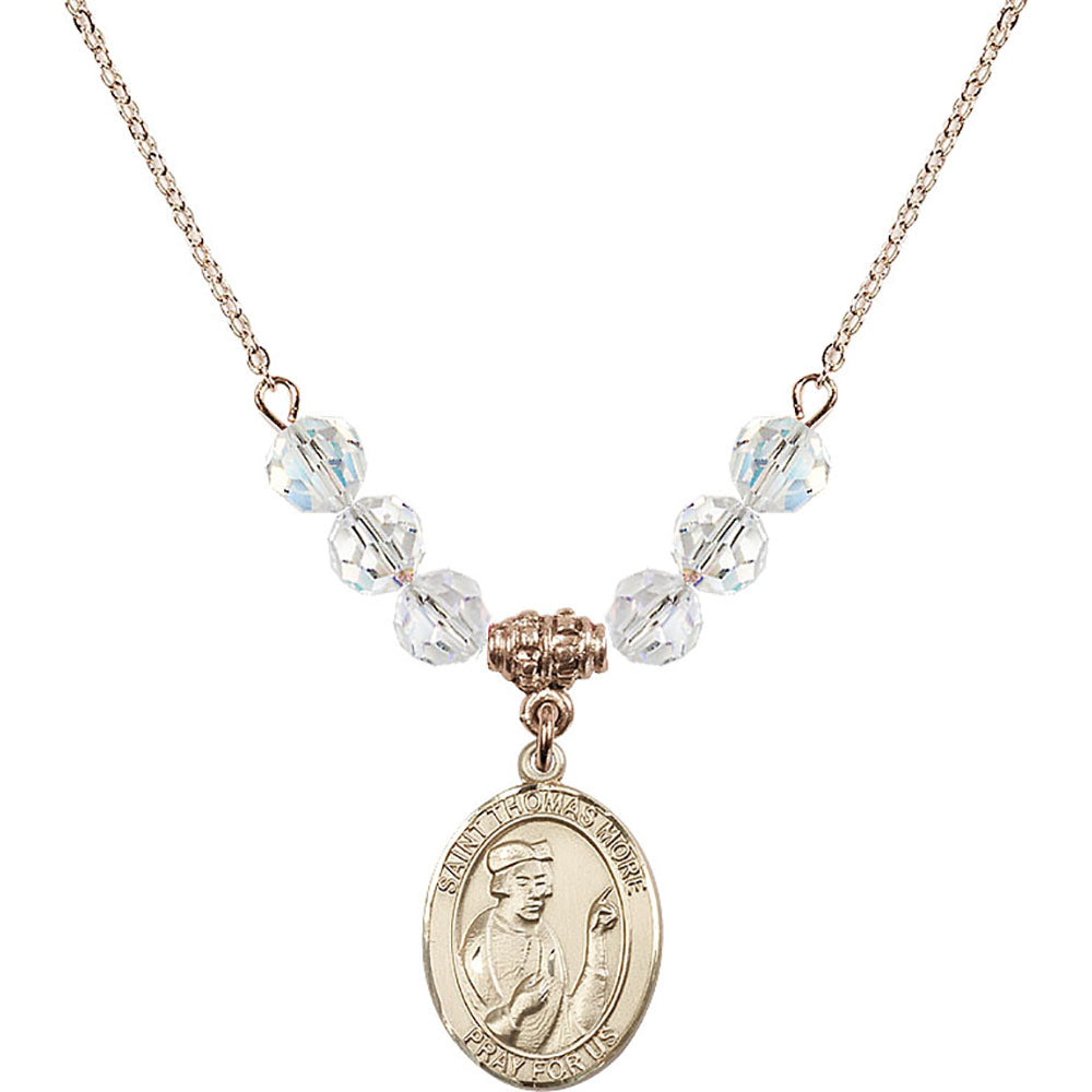 14kt Gold Filled Saint Thomas More Birthstone Necklace with Crystal Beads - 8109