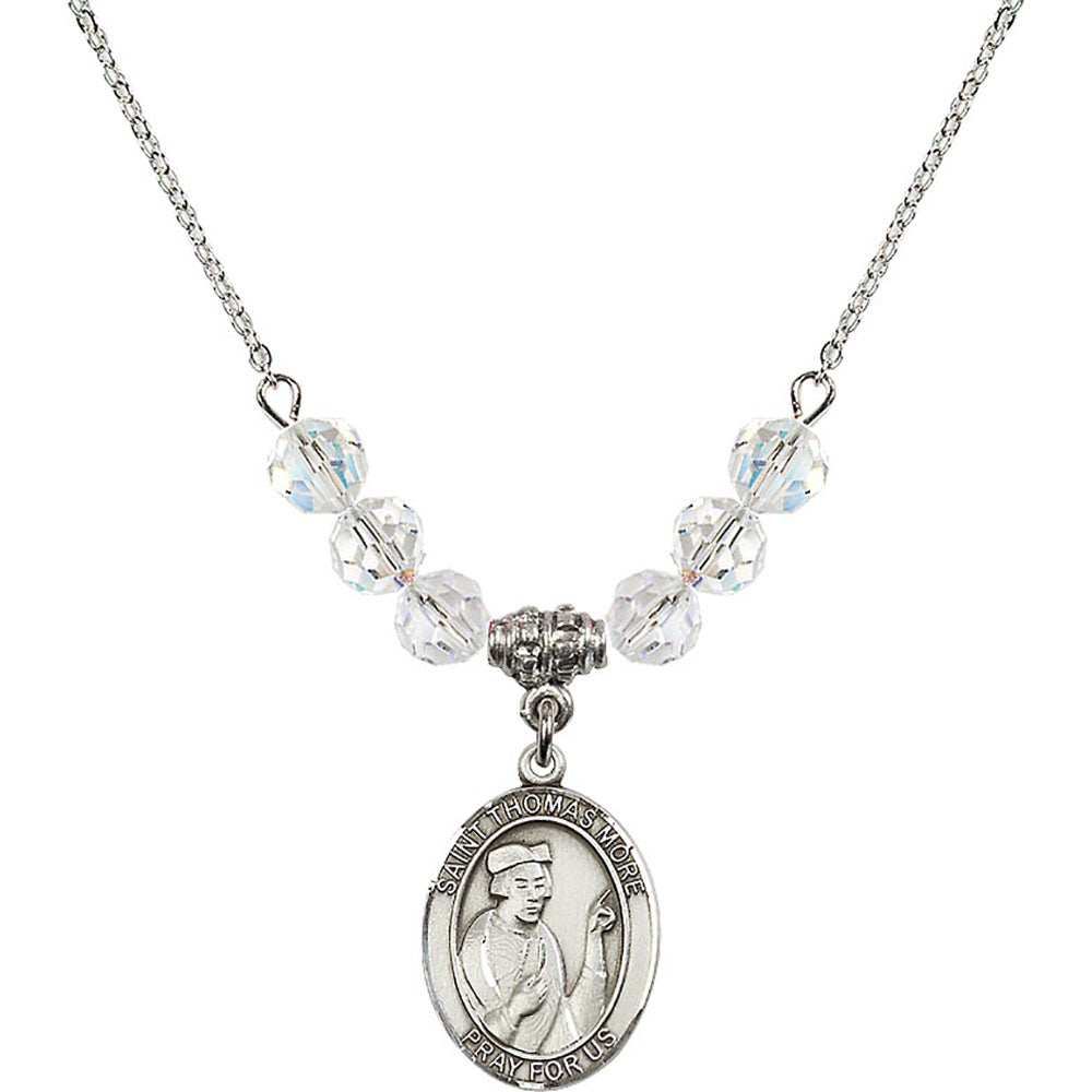 Sterling Silver Saint Thomas More Birthstone Necklace with Crystal Beads - 8109