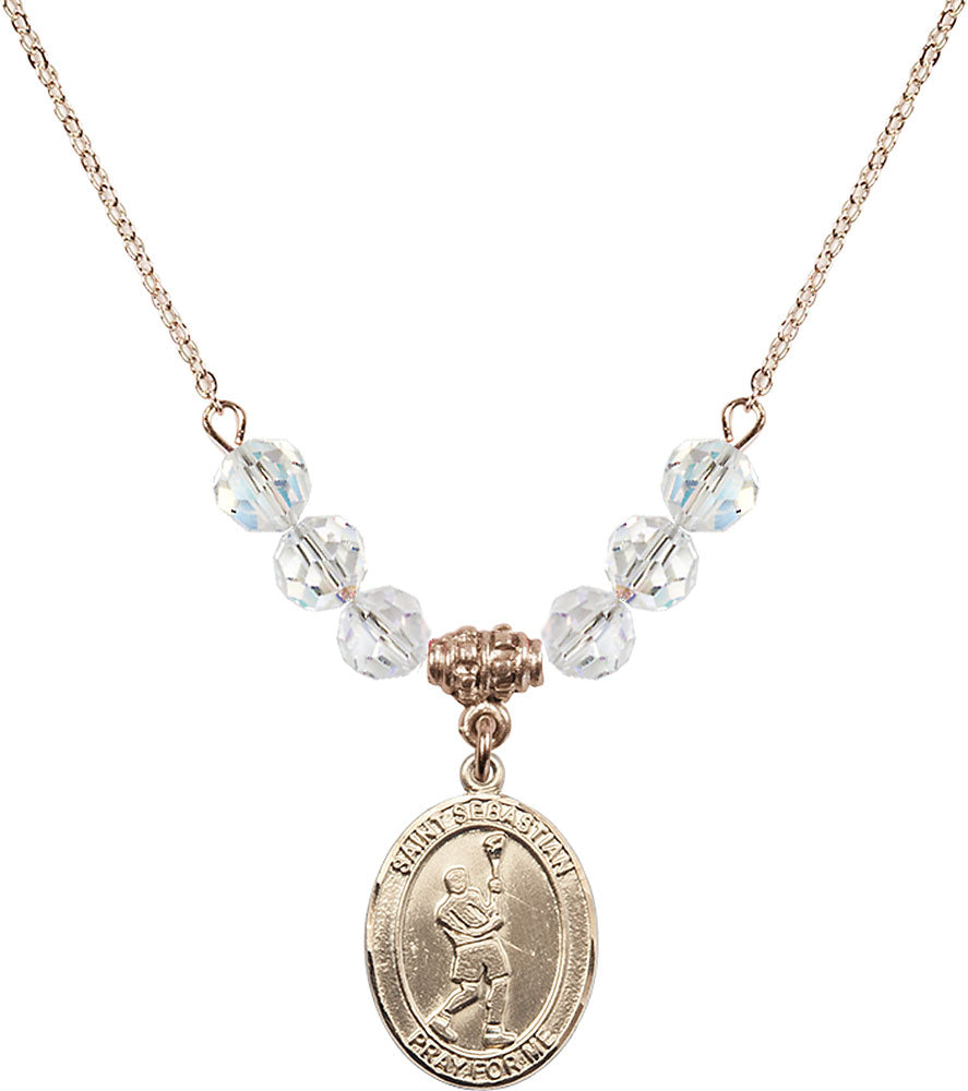 14kt Gold Filled Saint Sebastian/Lacrosse Birthstone Necklace with Crystal Beads - 8174