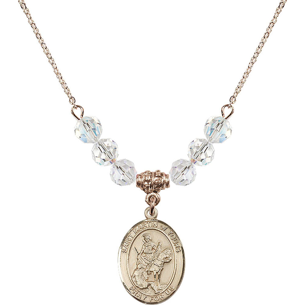 14kt Gold Filled Saint Martin of Tours Birthstone Necklace with Crystal Beads - 8200