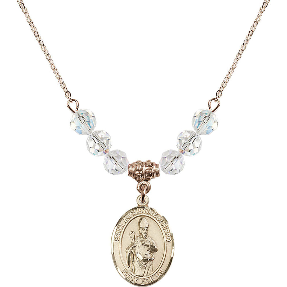 14kt Gold Filled Saint Augustine of Hippo Birthstone Necklace with Crystal Beads - 8202
