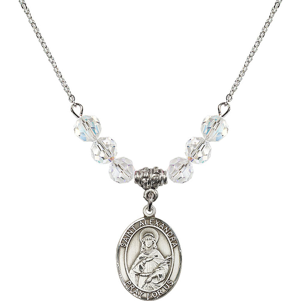 Sterling Silver Saint Alexandra Birthstone Necklace with Crystal Beads - 8215