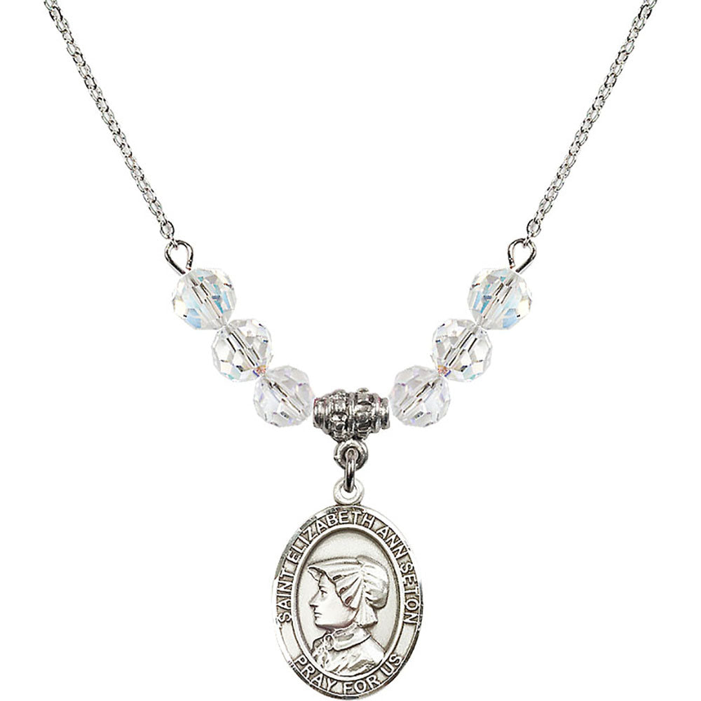 Sterling Silver Saint Elizabeth Ann Seton Birthstone Necklace with Crystal Beads - 8224