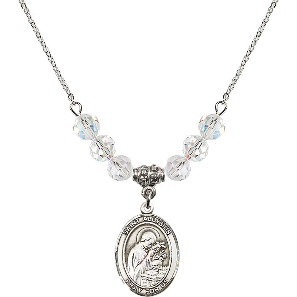 Sterling Silver Saint Aloysius Gonzaga Birthstone Necklace with Crystal Beads - 8225