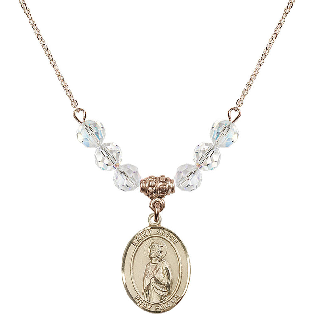 14kt Gold Filled Saint Alice Birthstone Necklace with Crystal Beads - 8248