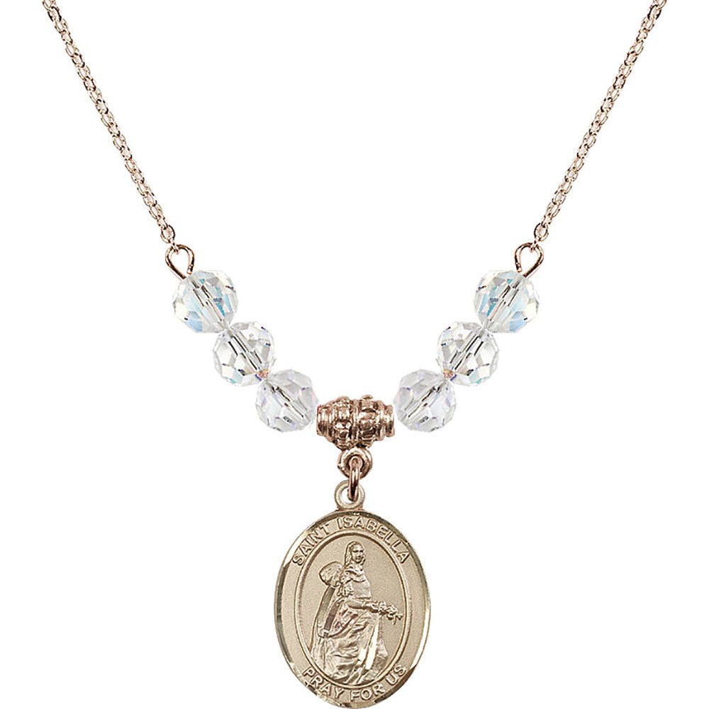 14kt Gold Filled Saint Isabella of Portugal Birthstone Necklace with Crystal Beads - 8250
