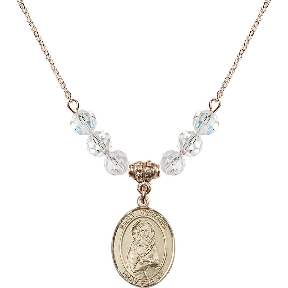 14kt Gold Filled Saint Victoria Birthstone Necklace with Crystal Beads - 8253