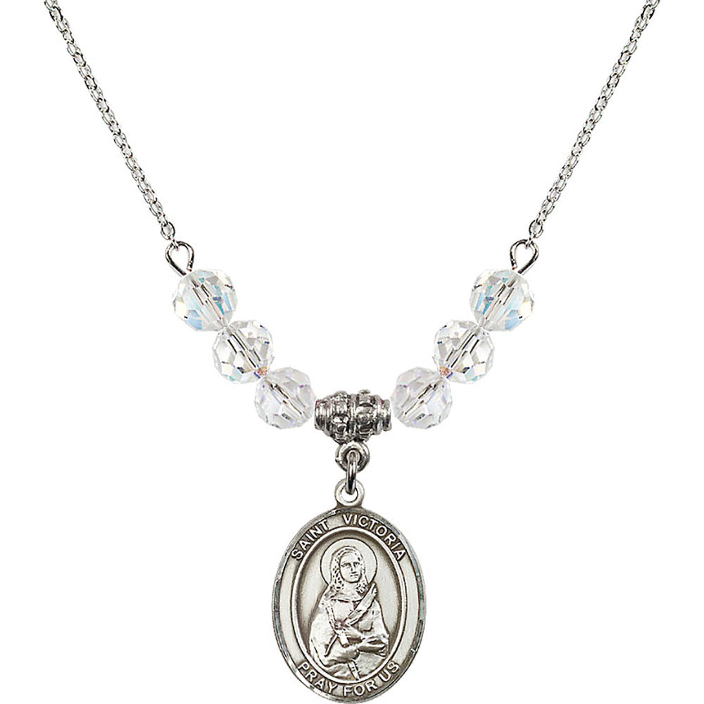 Sterling Silver Saint Victoria Birthstone Necklace with Crystal Beads - 8253