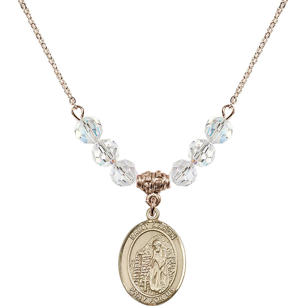 14kt Gold Filled Saint Aaron Birthstone Necklace with Crystal Beads - 8254