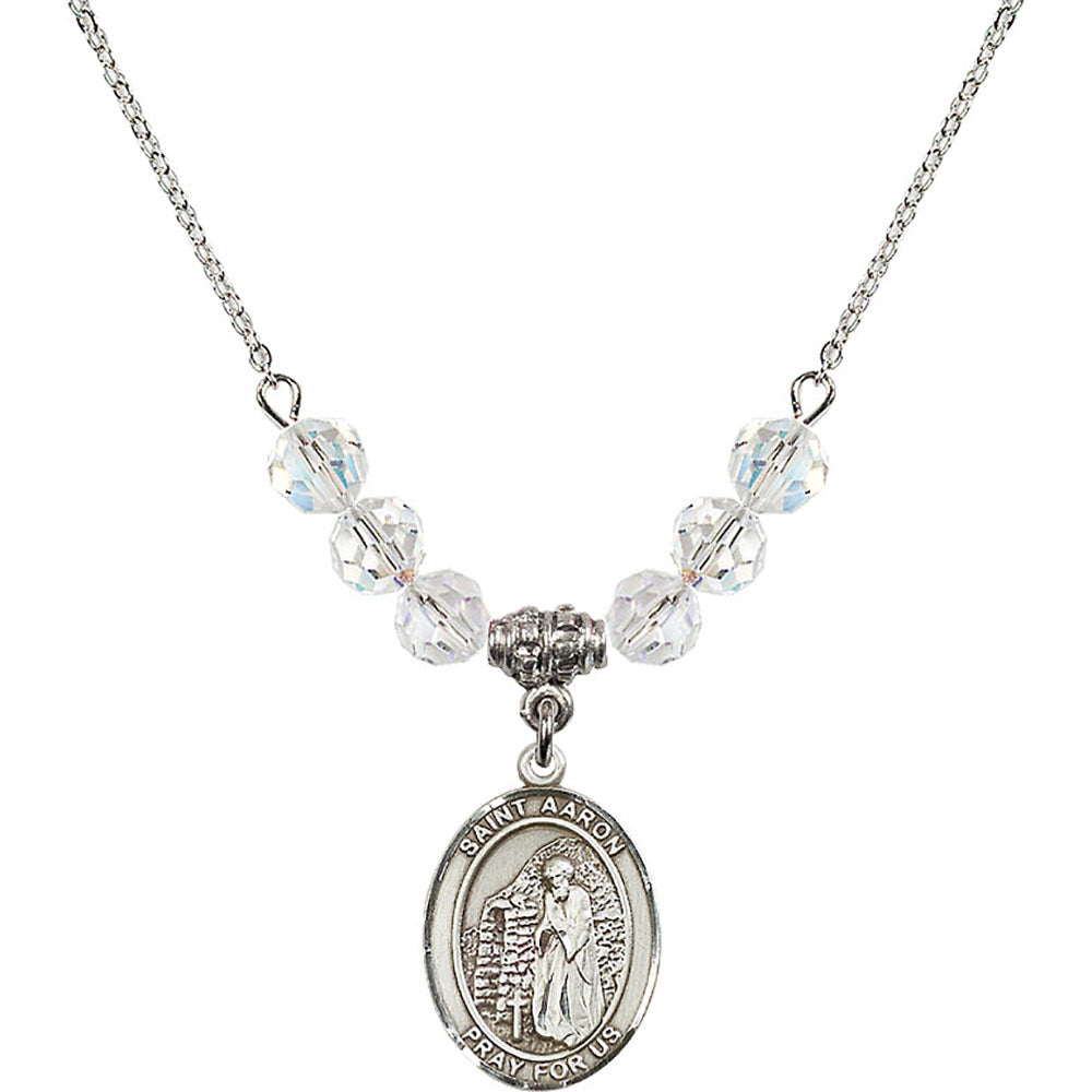 Sterling Silver Saint Aaron Birthstone Necklace with Crystal Beads - 8254