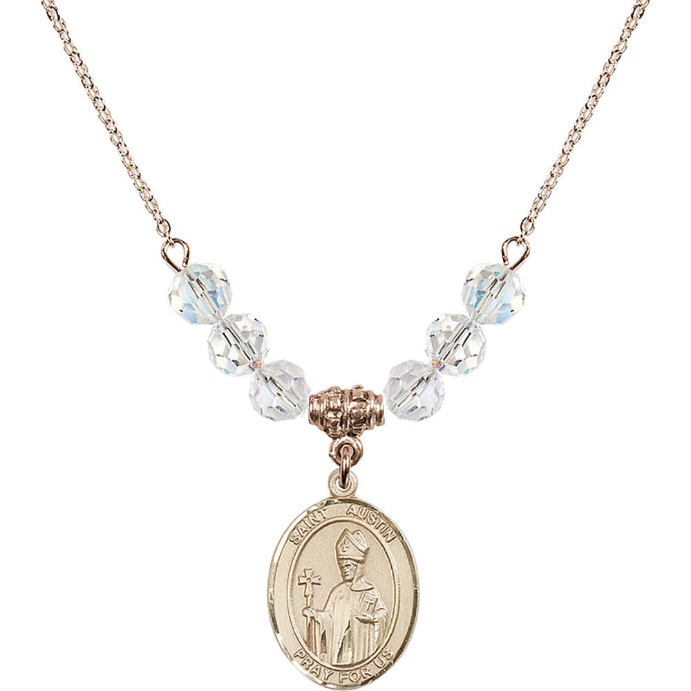 14kt Gold Filled Saint Austin Birthstone Necklace with Crystal Beads - 8256