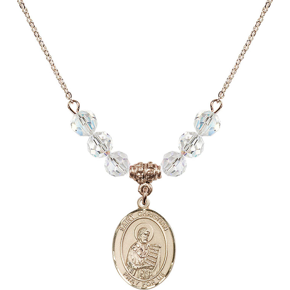 14kt Gold Filled Saint Christian Demosthenes Birthstone Necklace with Crystal Beads - 8257