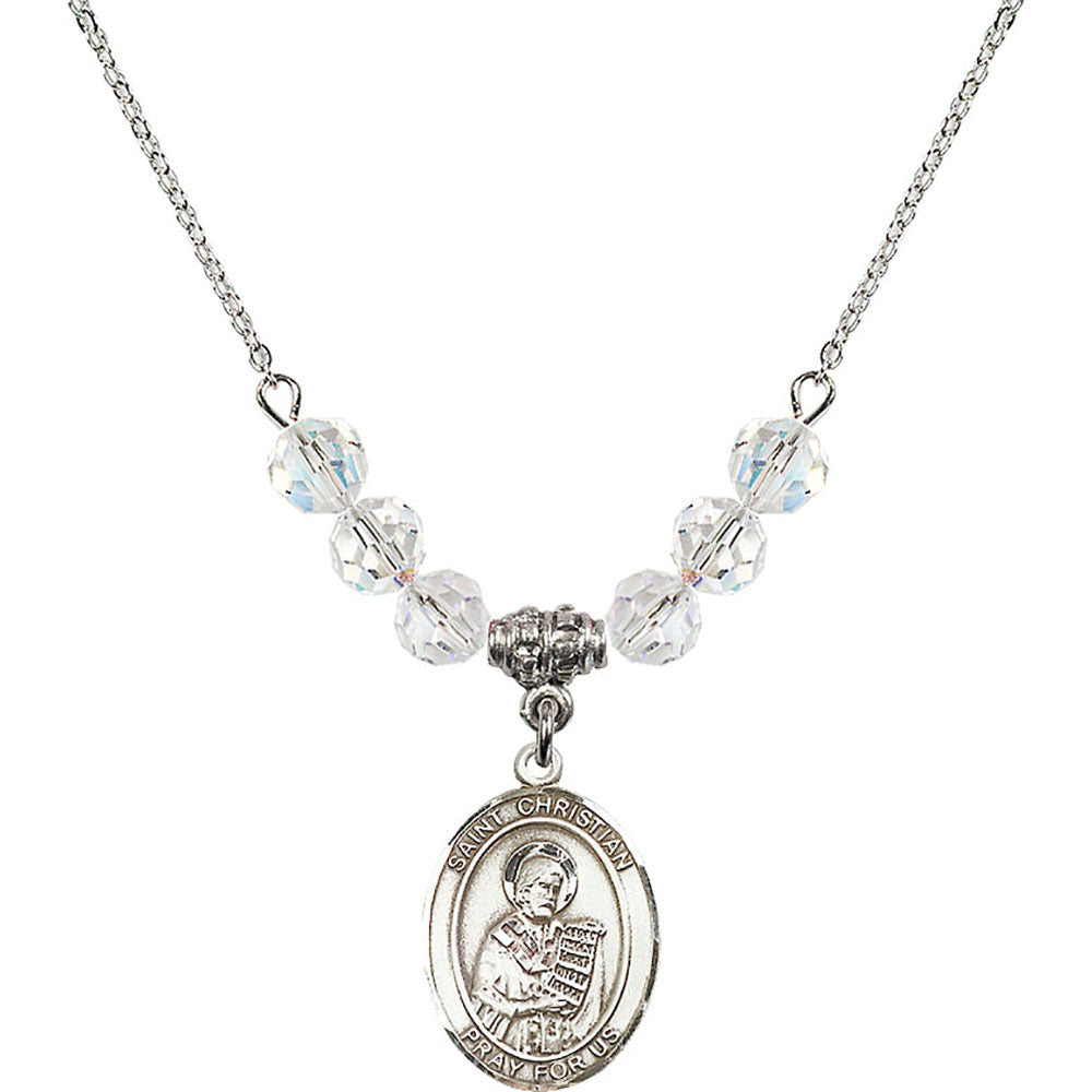 Sterling Silver Saint Christian Demosthenes Birthstone Necklace with Crystal Beads - 8257