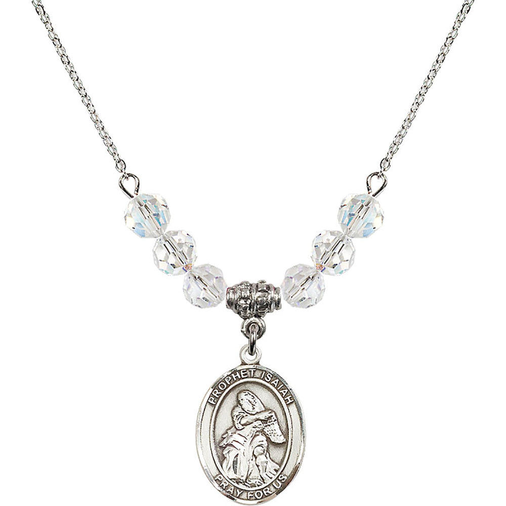 Sterling Silver Saint Isaiah Birthstone Necklace with Crystal Beads - 8258