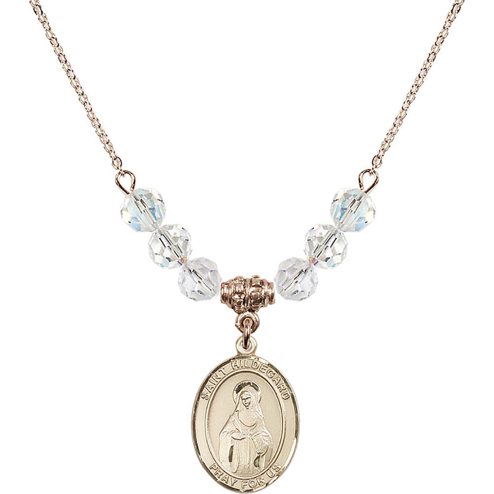 14kt Gold Filled Saint Hildegard von Bingen Birthstone Necklace with Crystal Beads - 8260