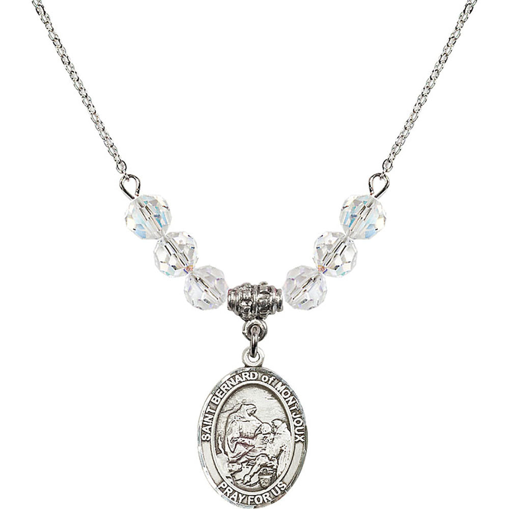 Sterling Silver Saint Bernard of Montjoux Birthstone Necklace with Crystal Beads - 8264
