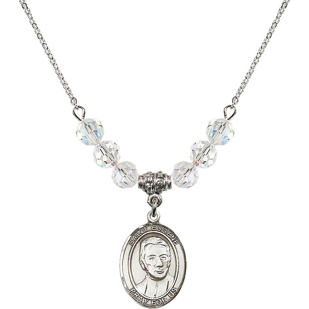 Sterling Silver Saint Eugene de Mazenod Birthstone Necklace with Crystal Beads - 8266