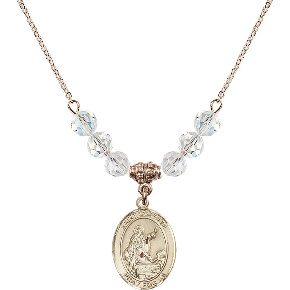 14kt Gold Filled Saint Colette Birthstone Necklace with Crystal Beads - 8268